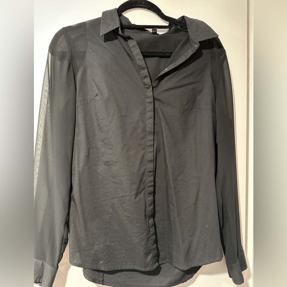 Express Black Button Down, Sheer Sleeves, Essenti… - image 1